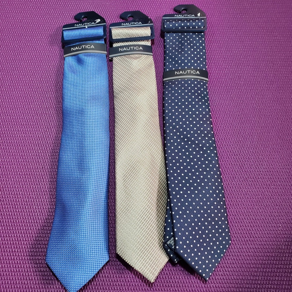 Set of 3 Nautica Ties NWT Blue Shades & Gray/Taupe Macys Office Formal Business